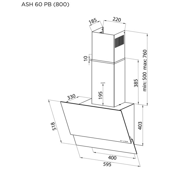 Витяжка кухонна Pyramida ASH 60 PB (800) GWH Витяжка кухонна Pyramida ASH 60 PB (800) GWH