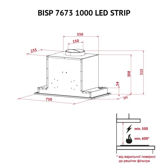 Витяжка кухонна Perfelli BISP 7673 BL 1000 LED Strip Витяжка кухонна Perfelli BISP 7673 BL 1000 LED Strip