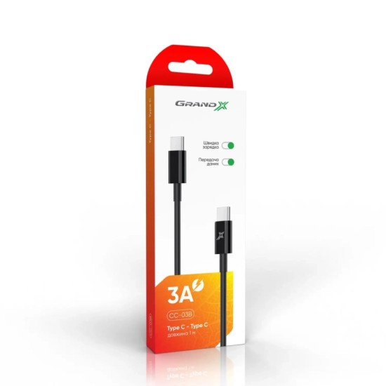 Дата кабель USB-C to USB-C 1.0m 20W CC-03B Black Grand-X (CC-03B) Дата кабель USB-C to USB-C 1.0m 20W CC-03B Black Grand-X (CC-03B)