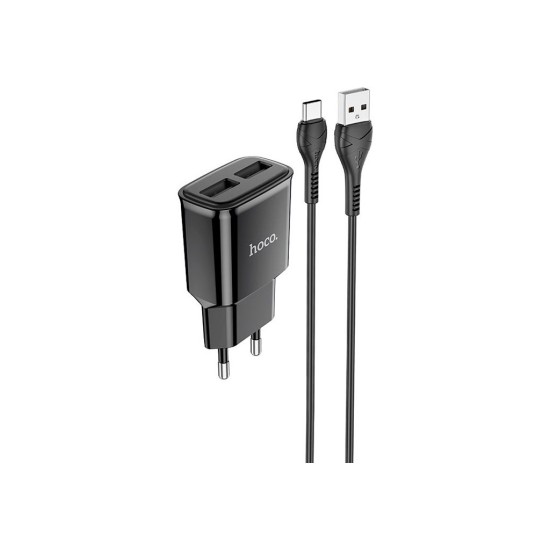 Зарядний пристрій HOCO C88A Star round dual port charger set(Type-C) Black (6931474749543) Зарядний пристрій HOCO C88A Star round dual port charger set(Type-C) Black (6931474749543)