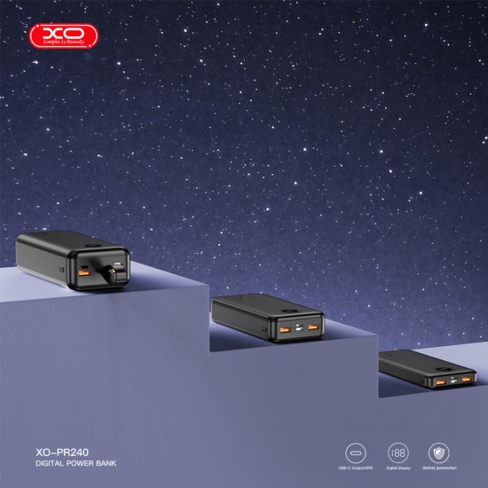 Батарея універсальна XO 30000mAh, PD/20W, QC/22.5W, with light, black (PR240_Black) Батарея універсальна XO 30000mAh, PD/20W, QC/22.5W, with light, black (PR240_Black)