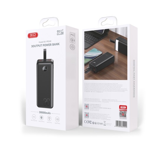 Батарея універсальна XO 30000mAh, PD/20W, QC/22.5W, with light, black (PR240_Black) Батарея універсальна XO 30000mAh, PD/20W, QC/22.5W, with light, black (PR240_Black)