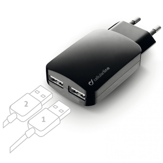 Зарядний пристрій 2*USB 3,1A Cellularline (ACHUSBMOBILEDUAL3A) Зарядний пристрій 2*USB 3,1A Cellularline (ACHUSBMOBILEDUAL3A)