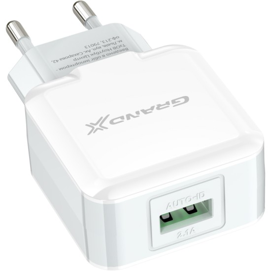 Зарядний пристрій Grand-X 5V 2.1A White (CH-03W) Зарядний пристрій Grand-X 5V 2.1A White (CH-03W)