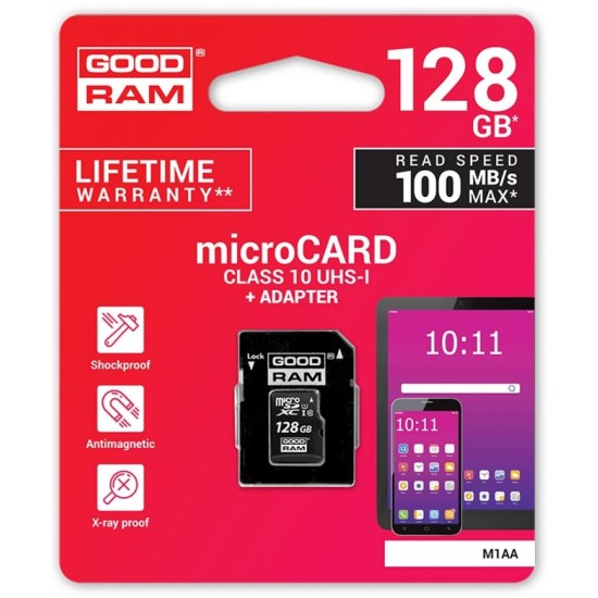 Карта пам'яті Goodram 128GB microSDXC class 10 UHS-I (M1AA-1280R12) Карта пам'яті Goodram 128GB microSDXC class 10 UHS-I (M1AA-1280R12)