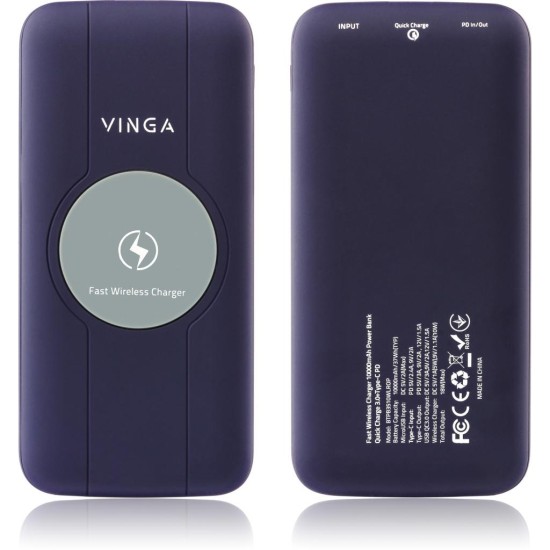 Батарея универсальная Vinga 10000 mAh Wireless QC3.0 PD soft touch purple (BTPB3510WLROP) Батарея универсальная Vinga 10000 mAh Wireless QC3.0 PD soft touch purple (BTPB3510WLROP)