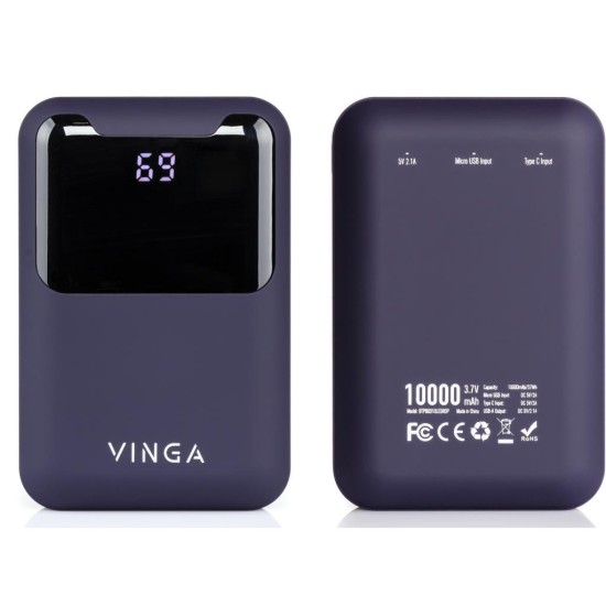 Батарея универсальная Vinga 10000 mAh Display soft touch purple (BTPB0310LEDROP) Батарея универсальная Vinga 10000 mAh Display soft touch purple (BTPB0310LEDROP)