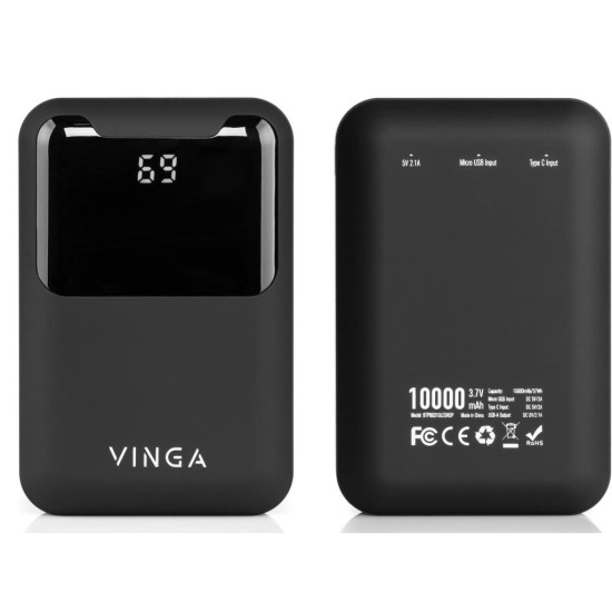 Батарея универсальная Vinga 10000 mAh Display soft touch black (BTPB0310LEDROBK) Батарея универсальная Vinga 10000 mAh Display soft touch black (BTPB0310LEDROBK)