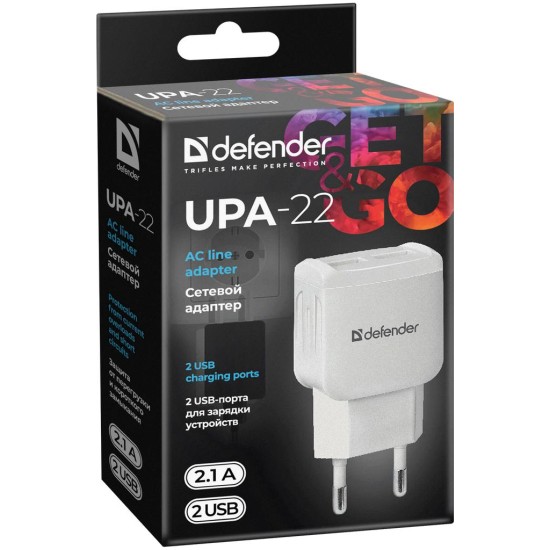 Зарядное устройство Defender UPA-22 white, 2xUSB, 2.1A (83580) Зарядное устройство Defender UPA-22 white, 2xUSB, 2.1A (83580)