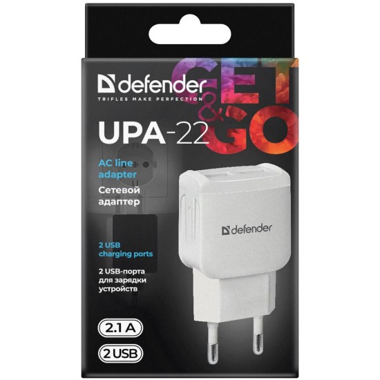 Зарядное устройство Defender UPA-22 white, 2xUSB, 2.1A (83580) Зарядное устройство Defender UPA-22 white, 2xUSB, 2.1A (83580)