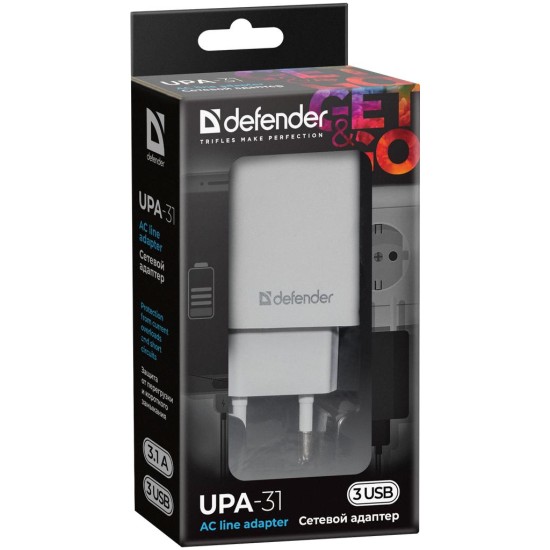 Зарядное устройство Defender UPA-31 white, 3xUSB, 5V / 3.1A (83587) Зарядное устройство Defender UPA-31 white, 3xUSB, 5V / 3.1A (83587)