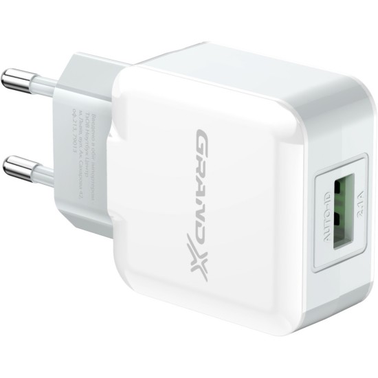 Зарядний пристрій Grand-X USB 5V 2,1A White + cable USB -> micro USB, Cu (CH-03UMW) Зарядний пристрій Grand-X USB 5V 2,1A White + cable USB -> micro USB, Cu (CH-03UMW)