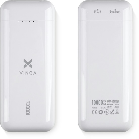 Батарея универсальная Vinga 10000 mAh glossy white (VPB1MWH)