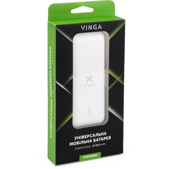 Батарея универсальная Vinga 10000 mAh glossy white (VPB1MWH)