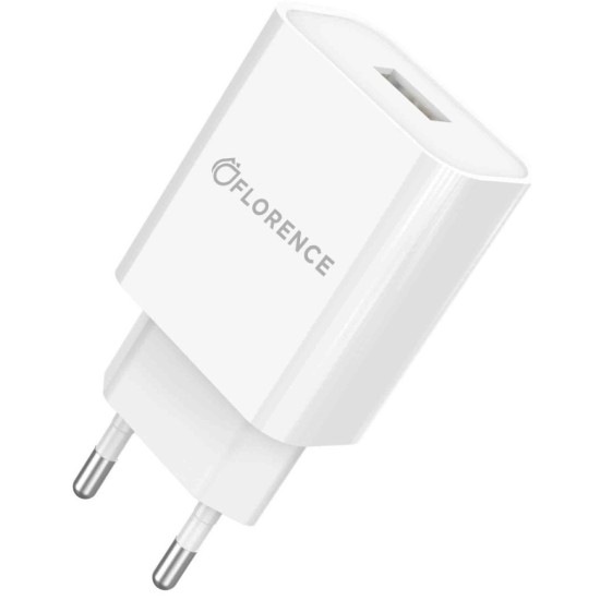 Зарядное устройство Florence 1USB 2A + Lightning cable white (FL-1020-WL) Зарядное устройство Florence 1USB 2A + Lightning cable white (FL-1020-WL)