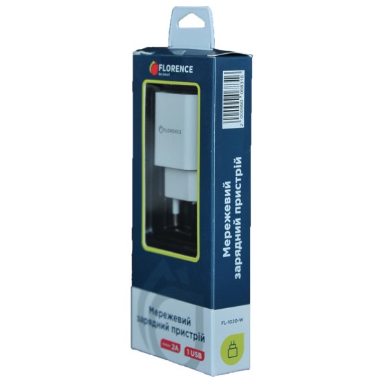Зарядний пристрій Florence 1USB 2A White (FL-1020-W) Зарядний пристрій Florence 1USB 2A White (FL-1020-W)