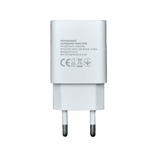 Зарядний пристрій Florence 1USB 2A White (FL-1020-W) Зарядний пристрій Florence 1USB 2A White (FL-1020-W)