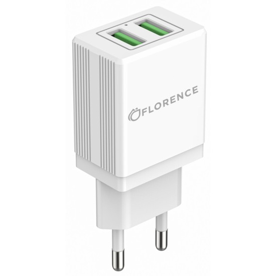 Зарядний пристрій Florence 2USB 2A + microUSB cable white (FL-1021-WM) Зарядний пристрій Florence 2USB 2A + microUSB cable white (FL-1021-WM)