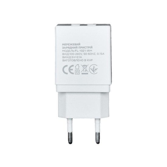 Зарядний пристрій Florence 2USB 2A + microUSB cable white (FL-1021-WM) Зарядний пристрій Florence 2USB 2A + microUSB cable white (FL-1021-WM)