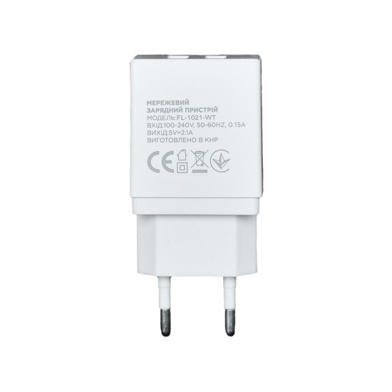 Зарядное устройство Florence 2USB 2A + Type-C cable white (FL-1021-WT) Зарядное устройство Florence 2USB 2A + Type-C cable white (FL-1021-WT)
