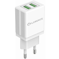 Зарядное устройство Florence 2USB 2A + Type-C cable white (FL-1021-WT)