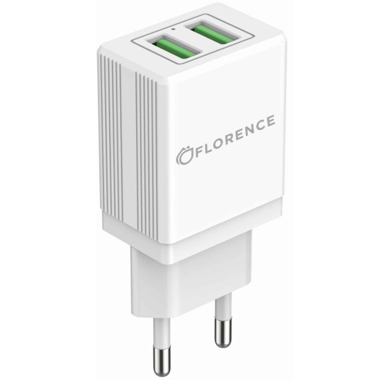 Зарядное устройство Florence 2USB 2A + Type-C cable white (FL-1021-WT) Зарядное устройство Florence 2USB 2A + Type-C cable white (FL-1021-WT)