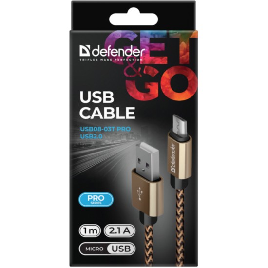 Дата кабель USB 2.0 AM to Micro 5P 1.0m USB08-03T gold Defender (87800) Дата кабель USB 2.0 AM to Micro 5P 1.0m USB08-03T gold Defender (87800)