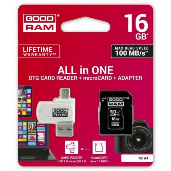 Карта памяти Goodram 16Gb microSDHC class 10 UHS-I (M1A4-0160R12) Карта памяти Goodram 16Gb microSDHC class 10 UHS-I (M1A4-0160R12)