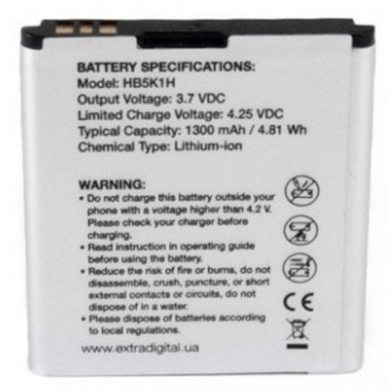 Аккумуляторная батарея Extradigital Huawei HB5K1H 1300 mAh (BMH6436) Аккумуляторная батарея Extradigital Huawei HB5K1H 1300 mAh (BMH6436)