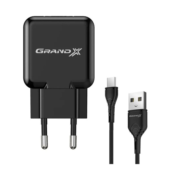 Зарядний пристрій Grand-X CH-03T USB 5V 2,1A Black + cable USB -> Type C, Cu, 4A, TPE (CH-03T) Зарядний пристрій Grand-X CH-03T USB 5V 2,1A Black + cable USB -> Type C, Cu, 4A, TPE (CH-03T)