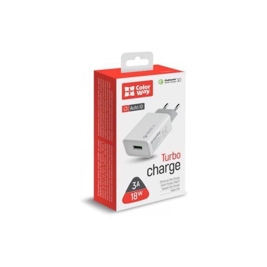 Зарядное устройство ColorWay 1USB Quick Charge 3.0 (18W) (CW-CHS013Q-WT) Зарядное устройство ColorWay 1USB Quick Charge 3.0 (18W) (CW-CHS013Q-WT)