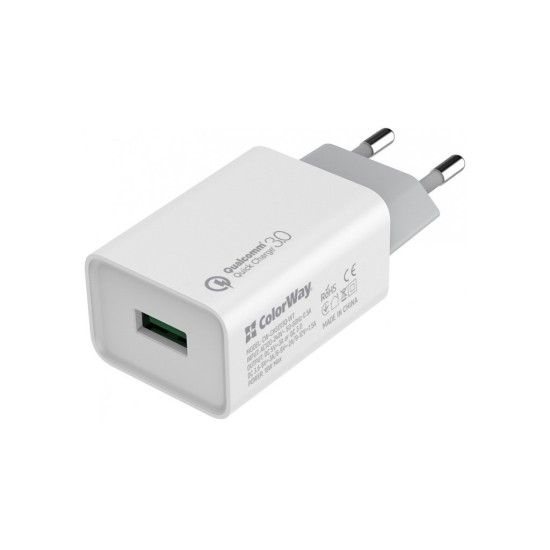 Зарядное устройство ColorWay 1USB Quick Charge 3.0 (18W) (CW-CHS013Q-WT) Зарядное устройство ColorWay 1USB Quick Charge 3.0 (18W) (CW-CHS013Q-WT)