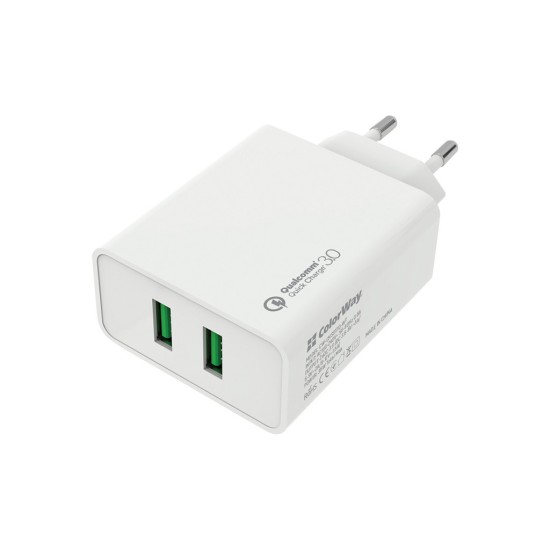 Зарядное устройство ColorWay 2USB Quick Charge 3.0 (36W) (CW-CHS017Q-WT) Зарядное устройство ColorWay 2USB Quick Charge 3.0 (36W) (CW-CHS017Q-WT)