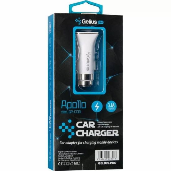 Зарядний пристрій Gelius Pro Apollo GP-CC01 2USB 3.1A + Cable Type-C White (00000071435) Зарядний пристрій Gelius Pro Apollo GP-CC01 2USB 3.1A + Cable Type-C White (00000071435)