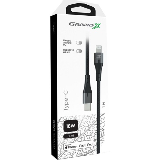 Дата кабель USB-C to Lightning 1.0m PD MFI Grand-X (CL-01) Дата кабель USB-C to Lightning 1.0m PD MFI Grand-X (CL-01)