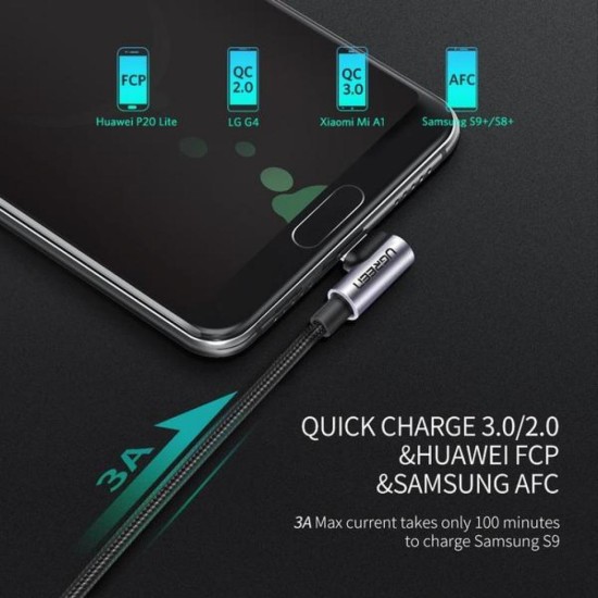 Дата кабель USB 2.0 AM to Type-C 1.0m US284 Angled Alum. Braid Black Ugreen (50941) Дата кабель USB 2.0 AM to Type-C 1.0m US284 Angled Alum. Braid Black Ugreen (50941)