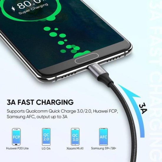 Дата кабель USB 2.0 AM to Type-C 2.0m US288 Aluminum Braid Black Ugreen (60128) Дата кабель USB 2.0 AM to Type-C 2.0m US288 Aluminum Braid Black Ugreen (60128)