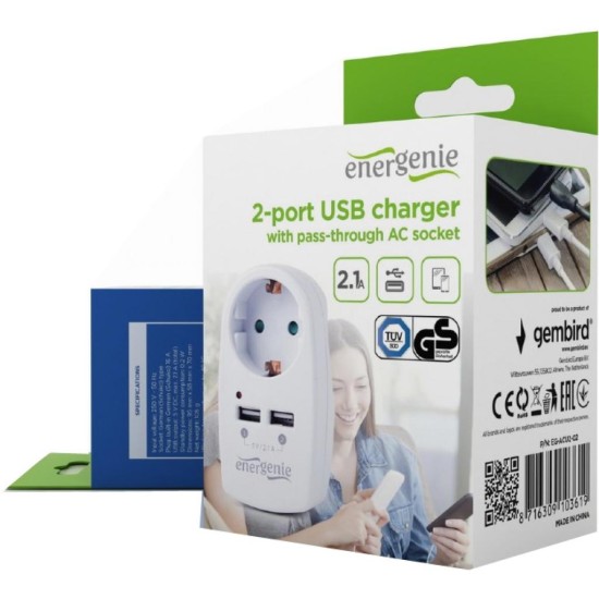 Зарядное устройство EnerGenie 2 USB x 2.1A (EG-ACU2-02) Зарядное устройство EnerGenie 2 USB x 2.1A (EG-ACU2-02)