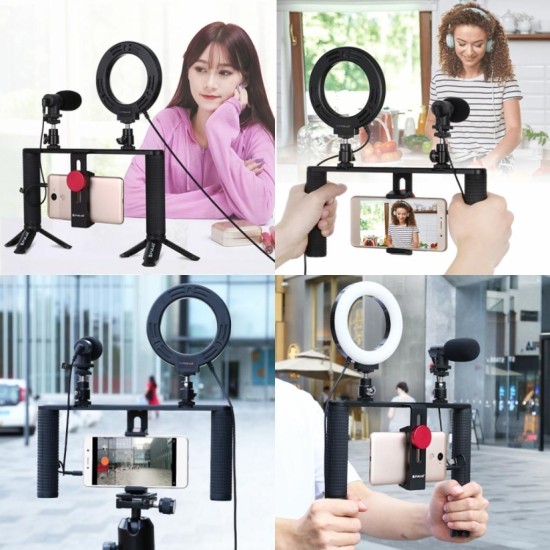 Набор блогера Puluz 4in1 (ring light, mount, phone holder, microphone) (PKT3028) Набор блогера Puluz 4in1 (ring light, mount, phone holder, microphone) (PKT3028)