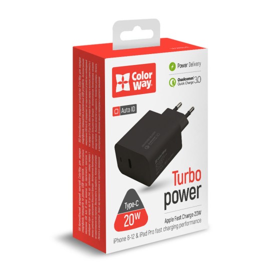 Зарядний пристрій ColorWay Power Delivery Port USB Type-C (20W) black (CW-CHS023PD-BK) Зарядний пристрій ColorWay Power Delivery Port USB Type-C (20W) black (CW-CHS023PD-BK)