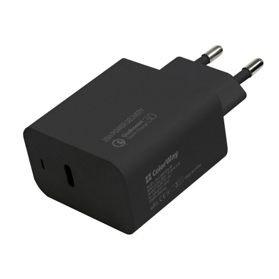 Зарядний пристрій ColorWay Power Delivery Port USB Type-C (20W) black (CW-CHS023PD-BK) Зарядний пристрій ColorWay Power Delivery Port USB Type-C (20W) black (CW-CHS023PD-BK)
